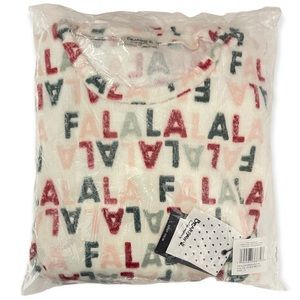 BEARPAW Christmas Pajama Set Tie Front Top Jogger Bottoms Ivory Christmas Print